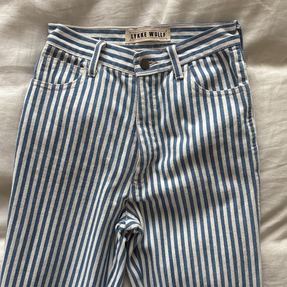 Lykke Wulf Blue Striped Women's Straight Leg Pants
